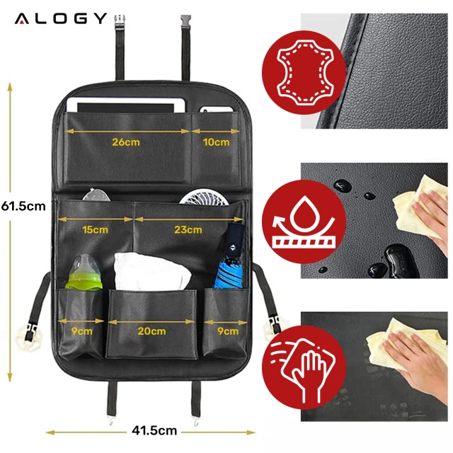 Car organizer, travel table, car seat protector, backrest, seat Alogy Black