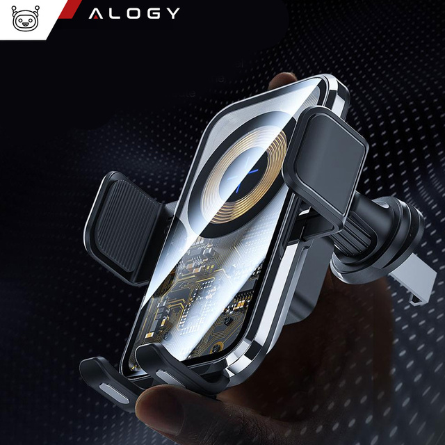 Car holder with 15W Qi induction charger for car grille for 6.9" phone Alogy Black
