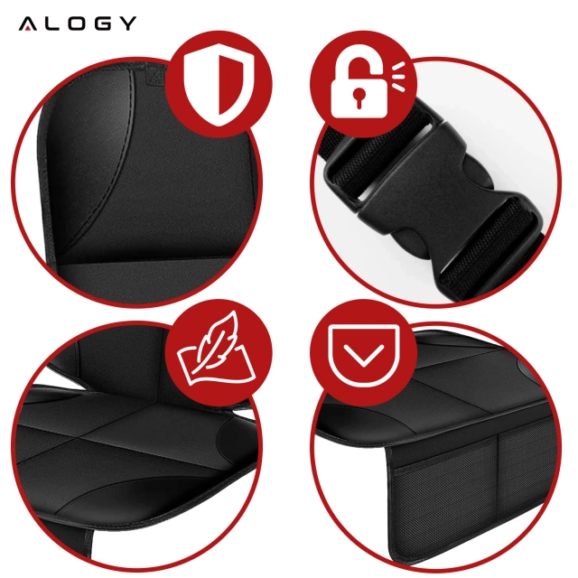 Mata ochronna na pojedynczy fotel Alogy SeatShield™ Podkładka pod fotelik Samochodowy dla dziecka Ochraniacz do Auta Czarna