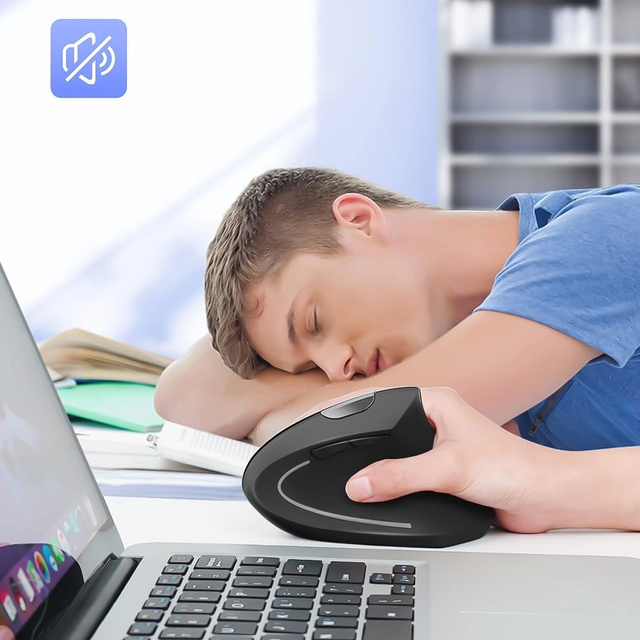 Bezdrátová vertikální herní myš vertikální ergonomická pro notebook PC pravák tichá Černá