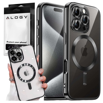 Чохол MagSafe для Apple iPhone 16 Pro Alogy Glamour Luxury Ring Housing Black and Transparent