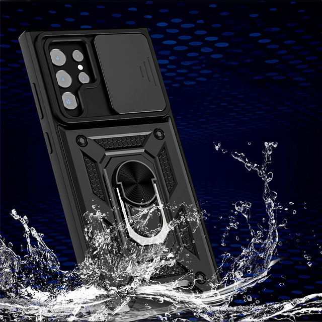 Pancerne etui z osłoną aparatu Alogy Camshield Stand Ring do Samsung Galaxy S22 Ultra czarne