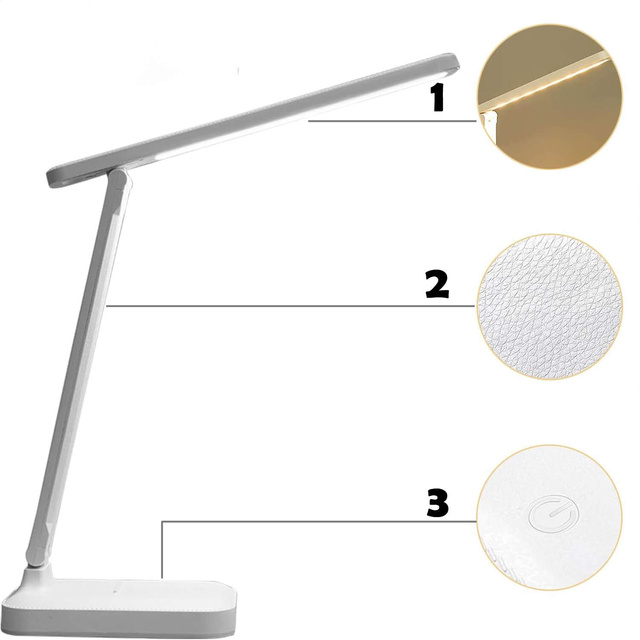Stolová LED lampa na čítanie s nočným svetlom Dotykovo nastaviteľné 3 režimy Bezdrôtový USB kábel Biely