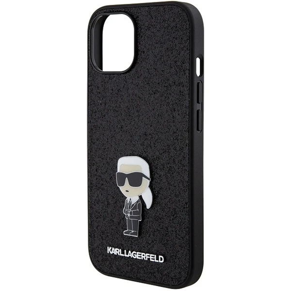 Etui Karl Lagerfeld KLHCP15SGKNPSK für iPhone 15 6,1" czarny/black hardcase Fixed Glitter Ikonik Logo Metal Pin