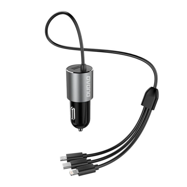 Dudao 3v1 USB nabíjačka do auta 3,4 A vstavaný Lightning / USB Type C / micro USB kábel čierny (R5ProN čierny)