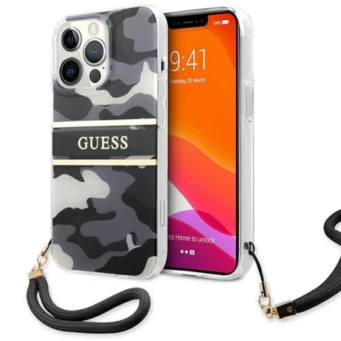 Guess GUHCP13LKCABBK iPhone 13 Pro / 13 6,1" černý/černý pevný obal Camo Strap Collection