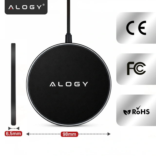 QI kabelloses induktives Ladegerät 15 W schnelle LED Alogy rund für iPhone USB-C-Kabel Schwarz