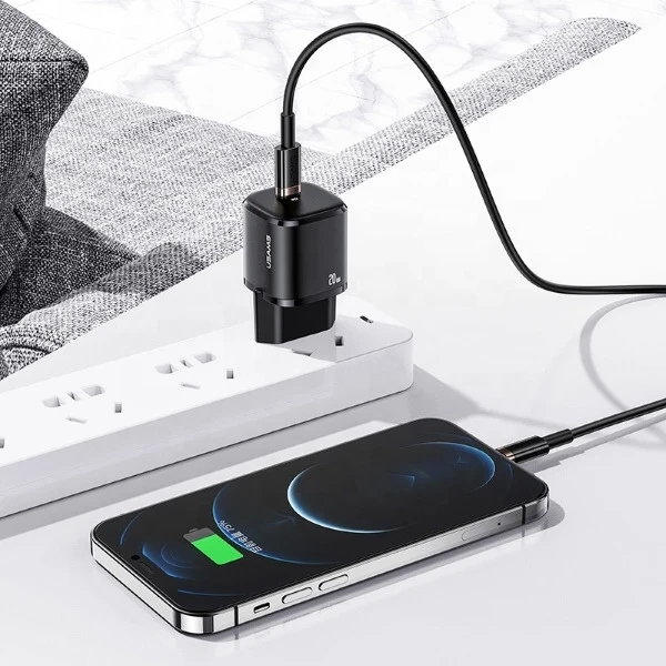 USAMS Nástenná nabíjačka 1x USB-C T36 mini 20W (iba hlava) PD3.0 Fast Charging black/black CC124TC01 (US-CC124)