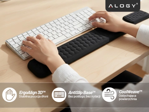 Alogy ErgoSupport™ Memory Foam Wrist Rest, Ergonomic Keyboard and Mouse Set, Anti-Slip and Breathable – Black