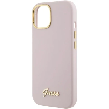 Чохол Guess GUHCP15SSMBSLP для iPhone 15 6.1" рожевий/рожевий твердий чохол Silicone Script Metal Logo
