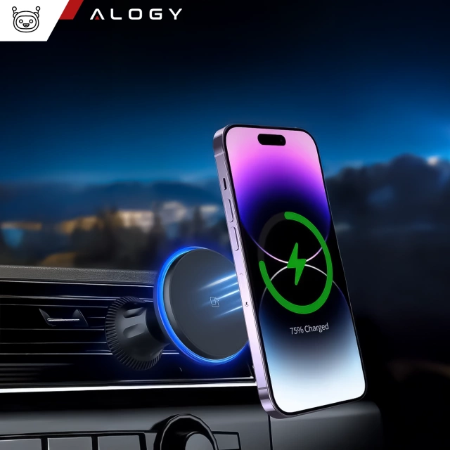 Uchwyt samochodowy Alogy Car Holder do MagSafe z ładowaniem indukcyjnym 2w1 15W do kratki Czarny