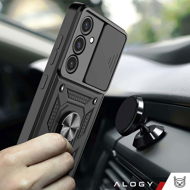 Pouzdro pro Samsung Galaxy A55 5G Armored Slide Case Ring Pouzdro Ochrana fotoaparátu Camshield Alogy Black