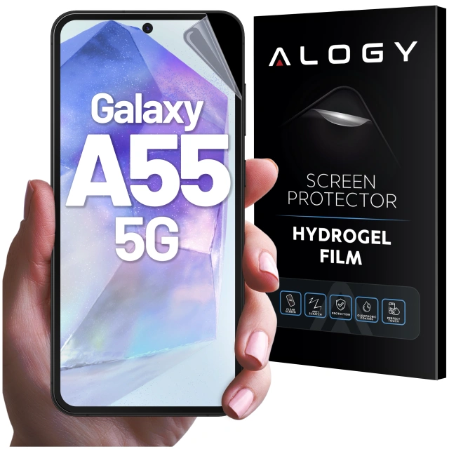 Folia hydrożelowa do Samsung Galaxy A55 5G – elastyczna ochrona ekranu, samoregeneracja, pełne dopasowanie i wysoka przejrzystość – Alogy Hydrogel Film™