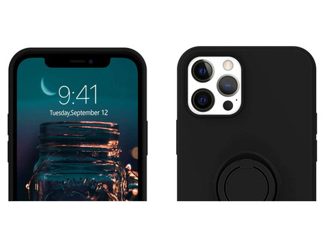 Silikónový obal Ring Ultra Slim Alogy pre iPhone 12/12 Pro 6.1 čierne sklo