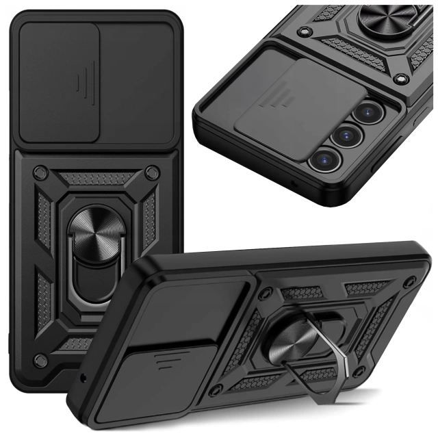 Puzdro pre Apple iPhone 16 pancierové Slide Case Ring puzdro ochrana fotoaparátu Camshield Alogy čierne