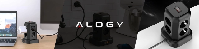 Przedłużacz 12w1 Rozdzielacz wieża ładująca Alogy ChargeTower Pro 2500W 8x gniazdo ładujące 3x USB.A 1x USB.C kabel 1.8m Czarny
