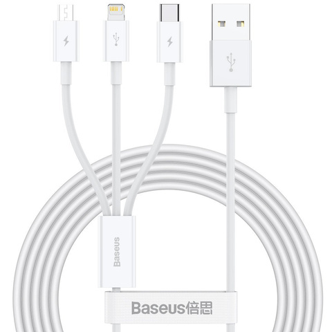 Kabel 1,5m Baseus Superior Series USB 3w1 micro USB / Lightning / USB-C 3,5A Biały