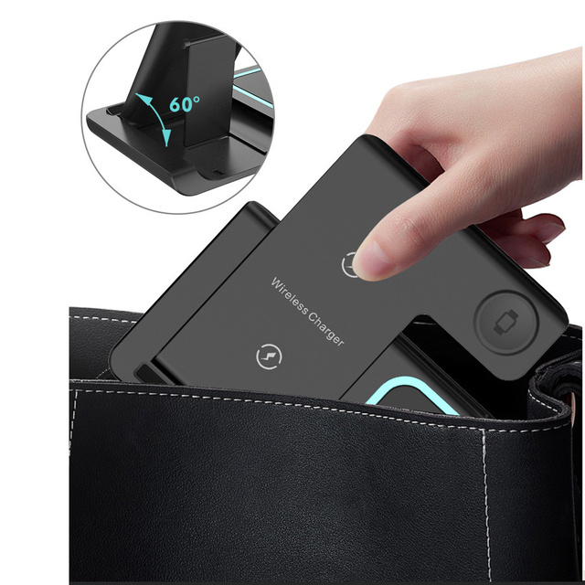 QI 15W 3in1 Induction Wireless Charger Foldable Alogy Docking Station for Apple iPhone / Watch / AirPods Black