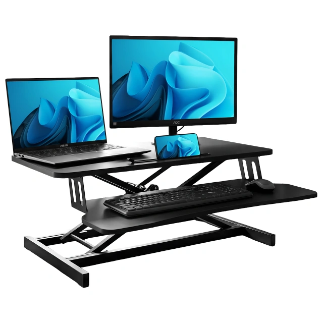 Standing desk with pneumatic lift 60×80 cm - height adjustment 11–51 cm, two-level, foldable, ideal for home office - Alogy LiftDesk™ Black
