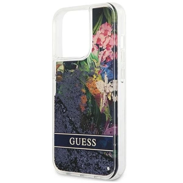 Guess GUHCP13XLFLSB iPhone 13 Pro Max 6,7" niebieski/синій твердий чохол Flower Liquid Glitter