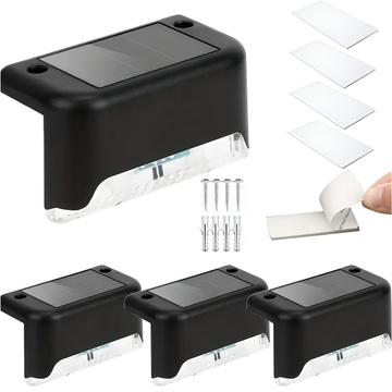 LED solární zahradní lampa, sada 8x, na terasu, balkon, schody, zábradlí, se soumrakovým senzorem, AAA baterie, černá