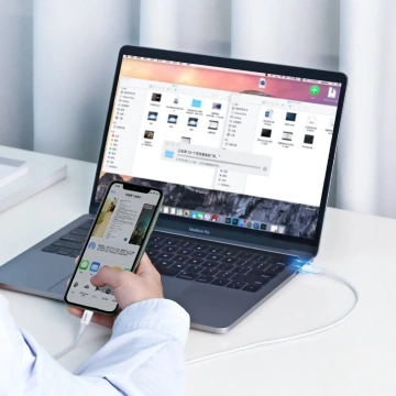 Uzelený kábel USB typu C – Lightning 3A 0,25 m biely (US171)