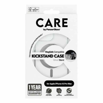 Чохол для iPhone 15 Pro Max CARE від PanzerGlass Kickstand MagSafe Silver