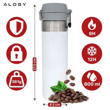 Alogy Thermos Thermos Mug ThermoGo™ 800ml Steel Leakproof Packable Travel Mug for Coffee and Tea Sports Long-lasting Warmth for Car and Backpack White