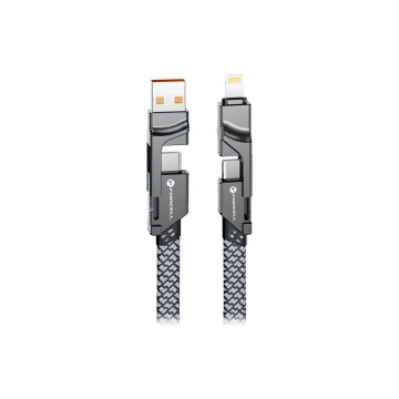 Кабель 4w1 Forcell USB-C USB-A Lightning 60W QC4.0 PD для ноутбука, нейлоновий, 1 м