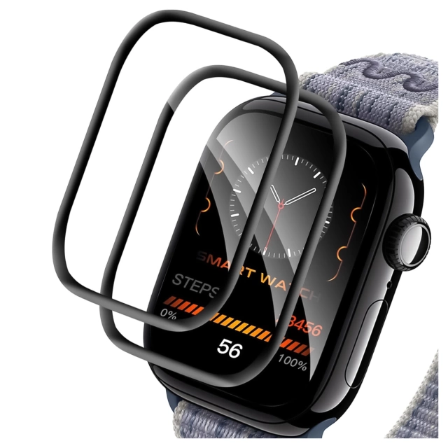 2x Гібридне скло для Apple Watch 10 42 мм Alogy 3D Glass з чорною рамкою