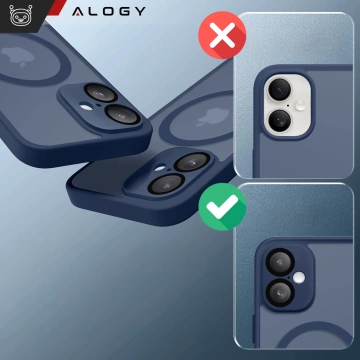 Sada 3 v 1 hybridných puzdier z tvrdeného skla pre Apple iPhone 16, ochranné puzdro Hybrid MagSafe s ochranou šošovky, puzdro na telefón Alogy 3 v 1, námornícka modrá