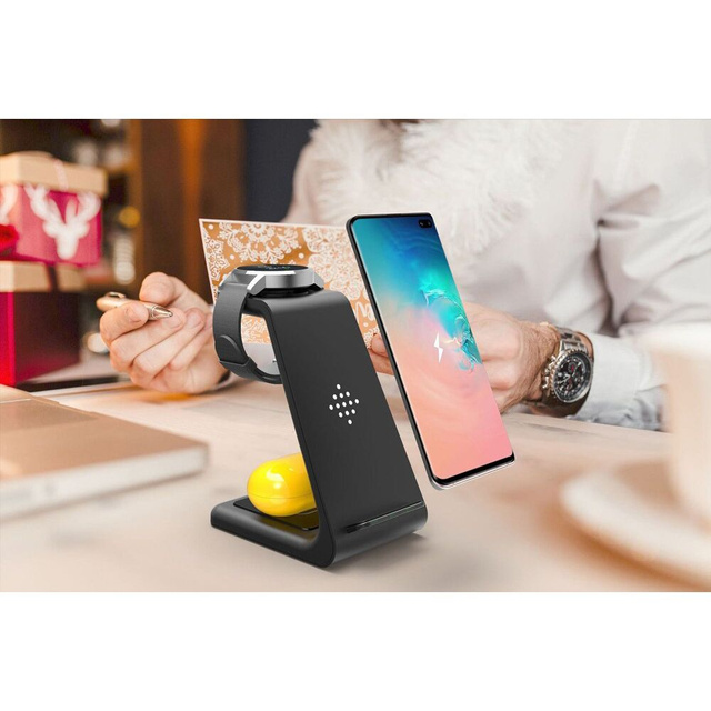 A7 3in1 Wireless Charger Schwarzes Dockingstation-Ladegerät
