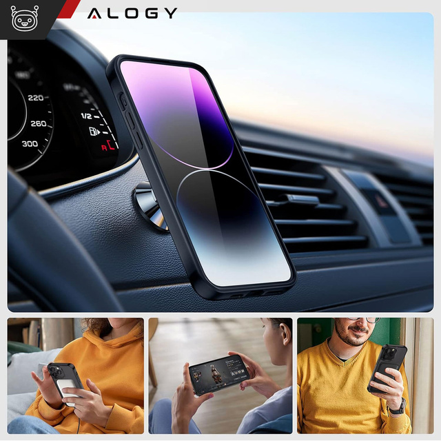 Hülle für iPhone 14 Pro Mag Safe Matt Case Cover Matte Alogy Ring Armored Phone Case Schwarzes Glas