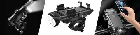 Велосипедний тримач для телефону 4в1 LED Light T6 Front Bell Bike Horn Powerbank 3000mAh Black