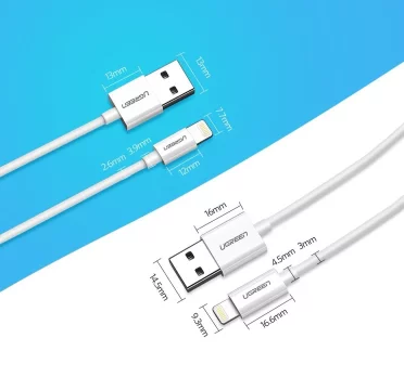 Ugreen kábel USB - Lightning MFI 2m 2,4A biely (20730)