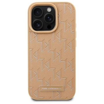 Puzdro Karl Lagerfeld pre iPhone 16 Pro 6,3" béžové pevné puzdro MagSafe kožené monogramové kovové logo