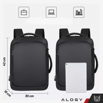 Batoh taška na notebook 15,6 palcový pánský dámský velký kufr do letadla USB unisex 42x30x10cm Alogy voděodolný černý