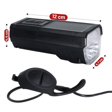 Solar front bike light LED front bicycle light with solar panel horn super strong 1000LM 4400MAH lighting waterproof bike light black