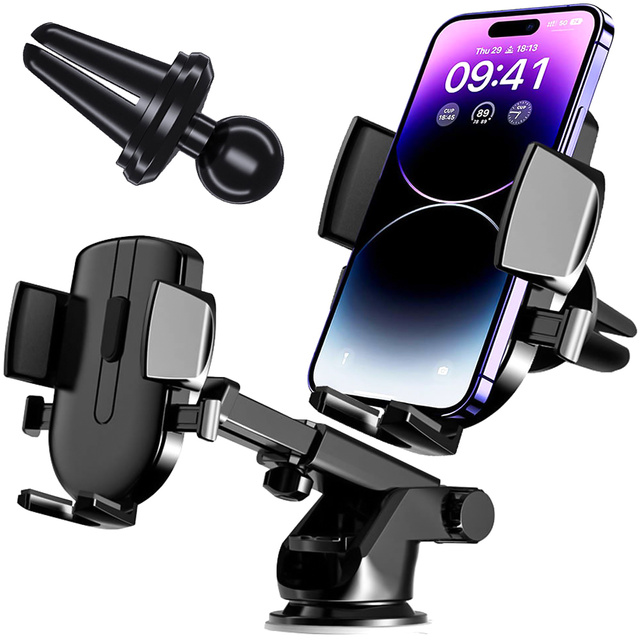 Alogy 2in1 Car Window Phone Holder for Dashboard Grille Black USB-C Cable 2.4A 1m