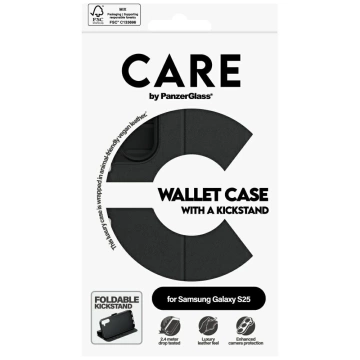 Puzdro CARE pre Samsung Galaxy S25 čierne od PanzerGlass s peňaženkou a stojanom