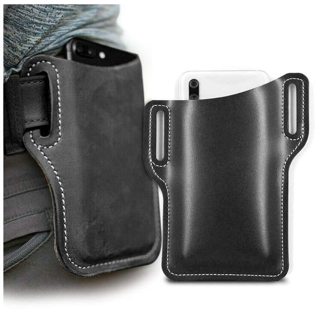 Universal phone case slider sachet Alogy leather belt holster cover case Black