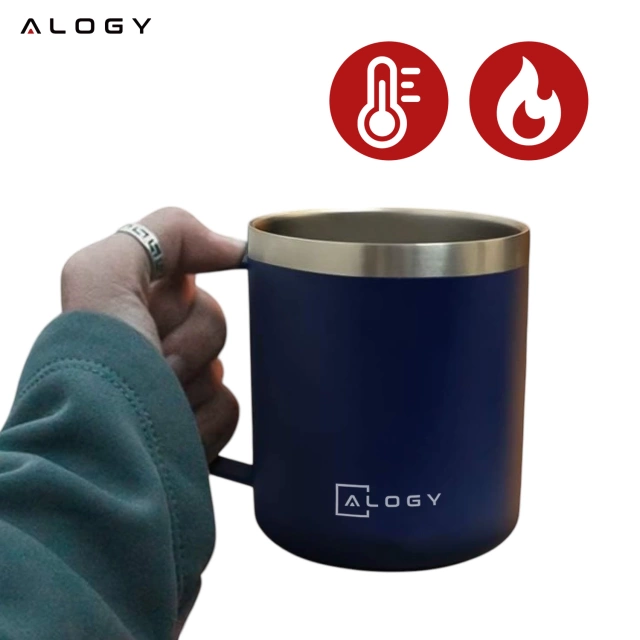 Thermal mug 420ml with handle lid for coffee tea steel cold and warm drinks Alogy navy blue