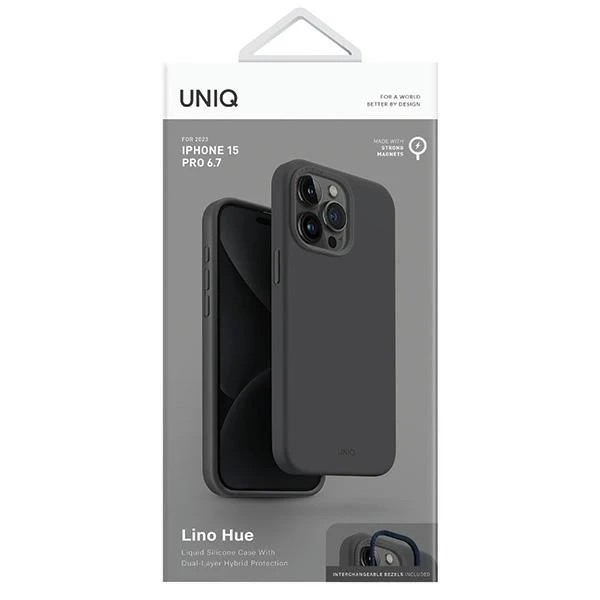 Etui UNIQ Lino Hue do iPhone 15 Pro Max 6,7" Magclick Charging szary/charcoal gray
