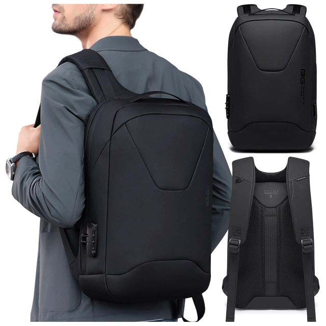 Vodotesný batoh Bange s ochranou proti krádeži na 15,6" notebook, cestovanie do mesta, 46x30x15 cm do práce, do lietadla, pánsky, dámsky, s USB portom a kombinovaným zámkom, čierny