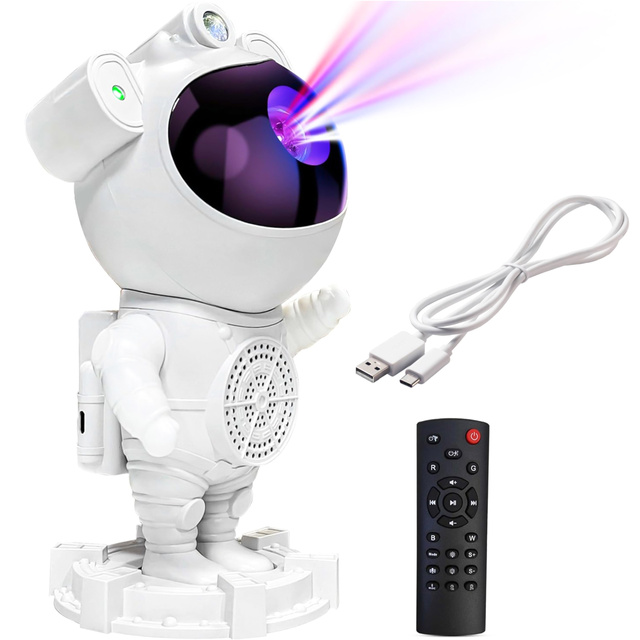 Galaxy Star Projector - Astronaut Man with Speaker Bluetooth Speaker RGB LED Lamp for Children's Room Remote Control White
