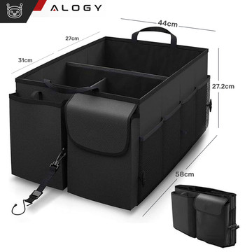 Car trunk organizer storage bag for car large trunk Black XXL Alogy hard cover 2x headrest holder