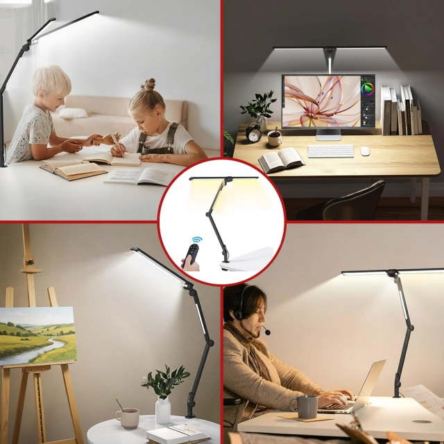 Lampa Biurkowa LED do Monitora ze Składaną Konstrukcją, z potrójnym oświetleniem, Regulowaną Jasnością, z Mocowaniem do Blatu, Ochrona Oczu, Alogy SmartDesk™ – Czarna