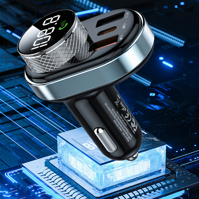 FM-трансмітер Автомобільний зарядний пристрій Bluetooth 5.0 USB QC 3.0 USB-C PD 30W MP3 TF Card BC74 чорний