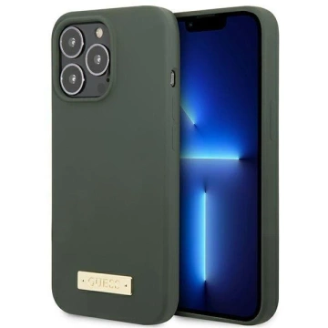 Etui Guess GUHMP13XSPLA do Apple iPhone 13 Pro Max 6,7" zielony/khaki pevné puzdro Silicone Logo Plate MagSafe