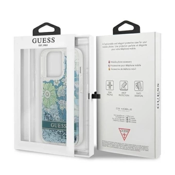 Guess GUHCP13LLFLSN iPhone 13 Pro / 13 6,1" zielony/green Hardcase Flower Liquid Glitter